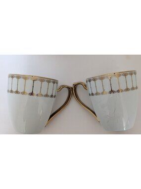 Nicole Miller @Home Set Of Two Porcelain Coffee Tea Cups With Metalic Gold...